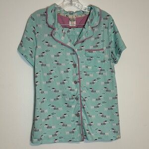 Munki Munki French Dog Pajama Button Down & Short Set Blue/Pink M